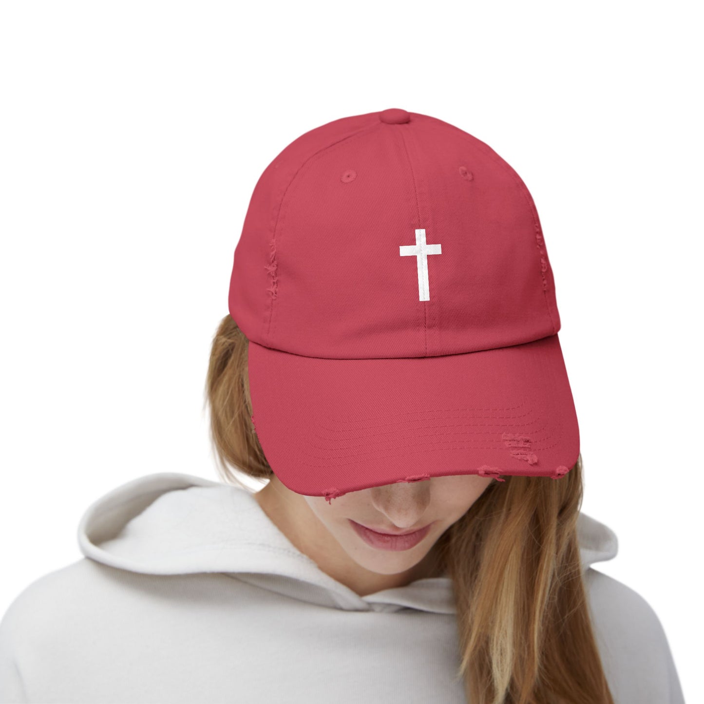 Distressed White Cross Cap