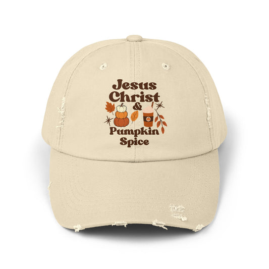 Distressed Cap - Jesus Christ and Pumpkin Spice Design