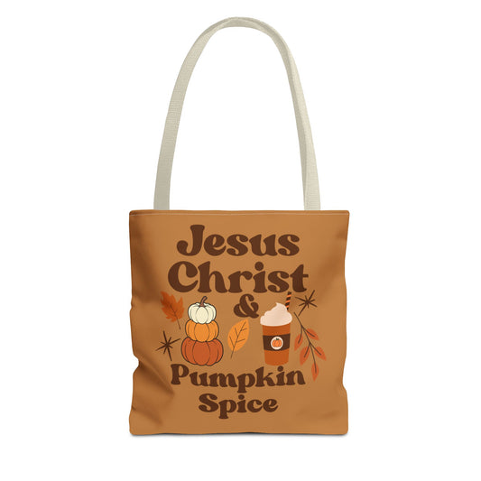 Jesus Christ & Pumpkin Spice Tote Bag