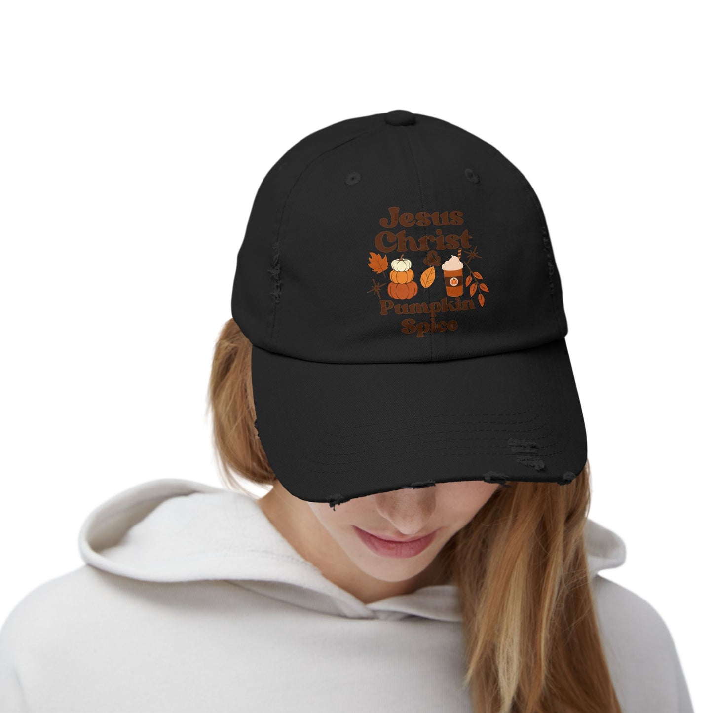 Distressed Cap - Jesus Christ and Pumpkin Spice Design