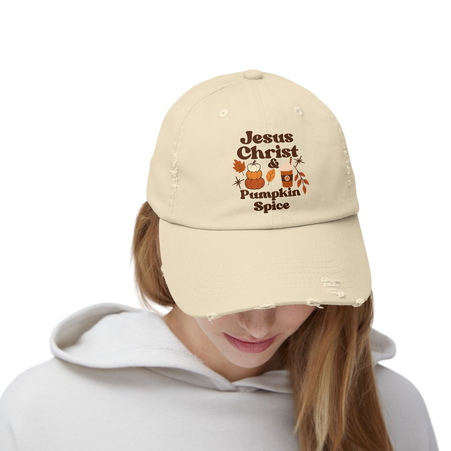 Distressed Cap - Jesus Christ and Pumpkin Spice Design