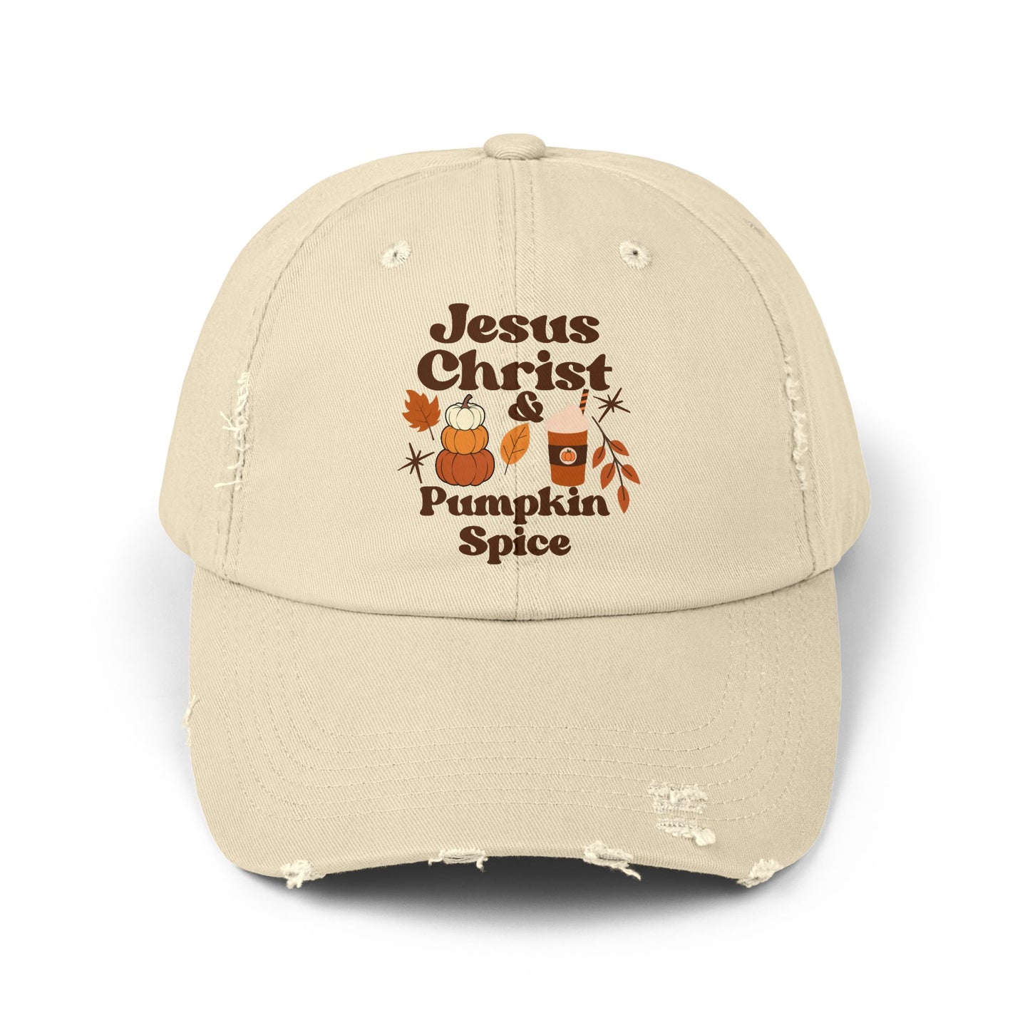 Distressed Cap - Jesus Christ and Pumpkin Spice Design