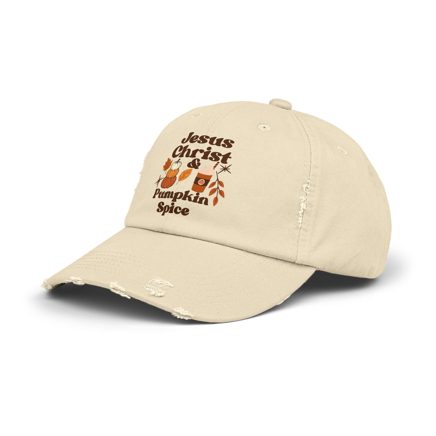 Distressed Cap - Jesus Christ and Pumpkin Spice Design