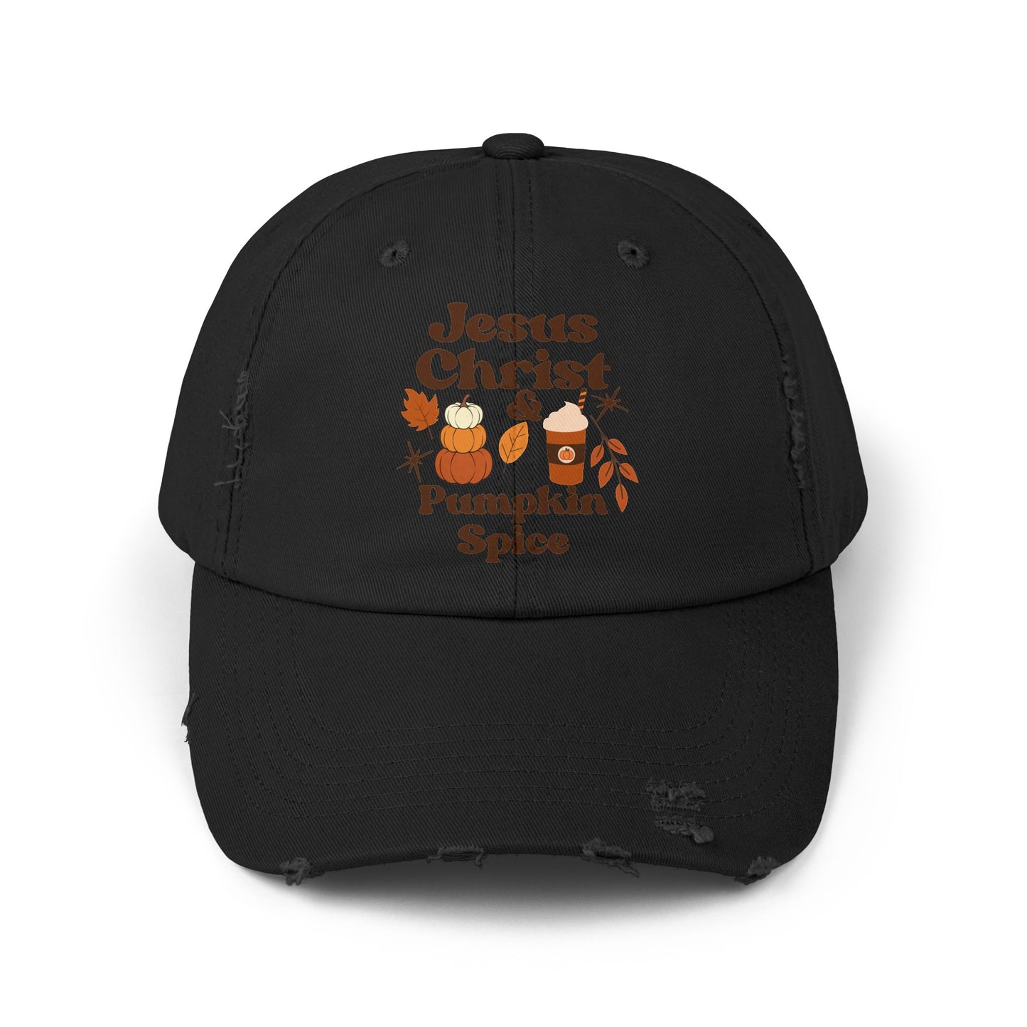 Distressed Cap - Jesus Christ and Pumpkin Spice Design