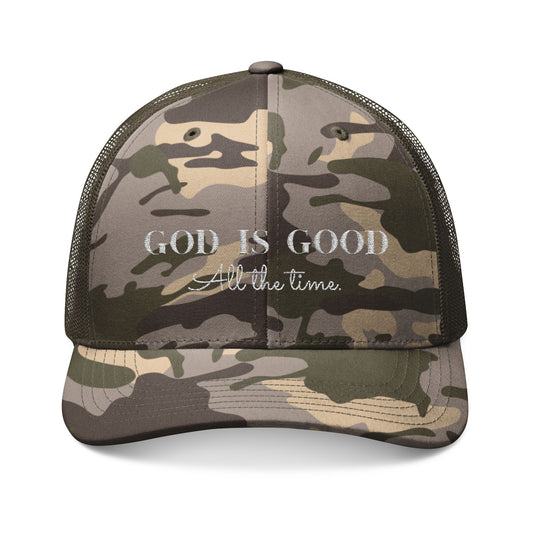 Embroidered Camo Trucker Hat - God is Good Inspirational Military Style